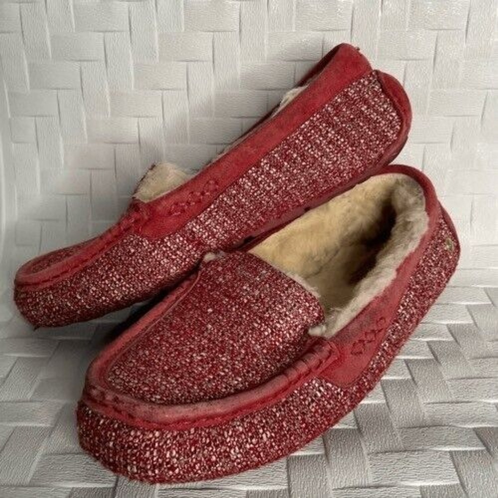 UGG Ansley Fancy‎ Burgundy/Silver Tweed Moccasin Slipper Women 8 China Fabric